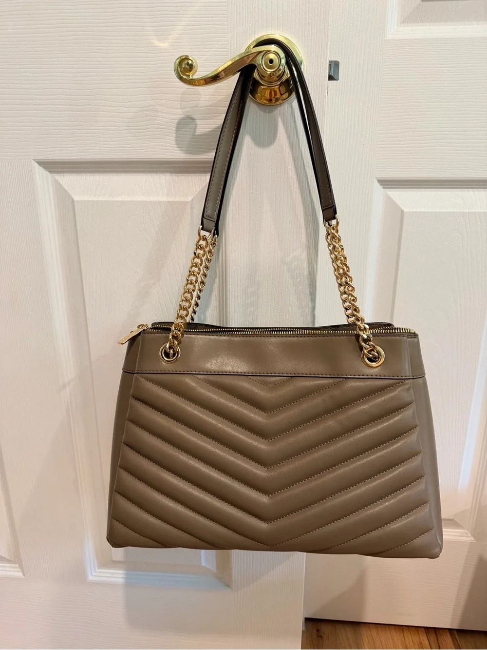Michael Kors Whitney Taupe Quilted Leather Shoulder Bag